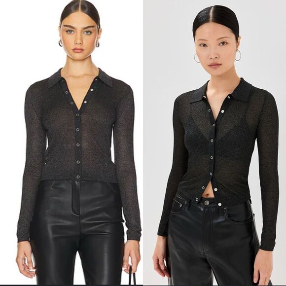 Rolla’s Caroline Lurex Knit Button Top Black | Medium | Free People - Picture 3 of 12